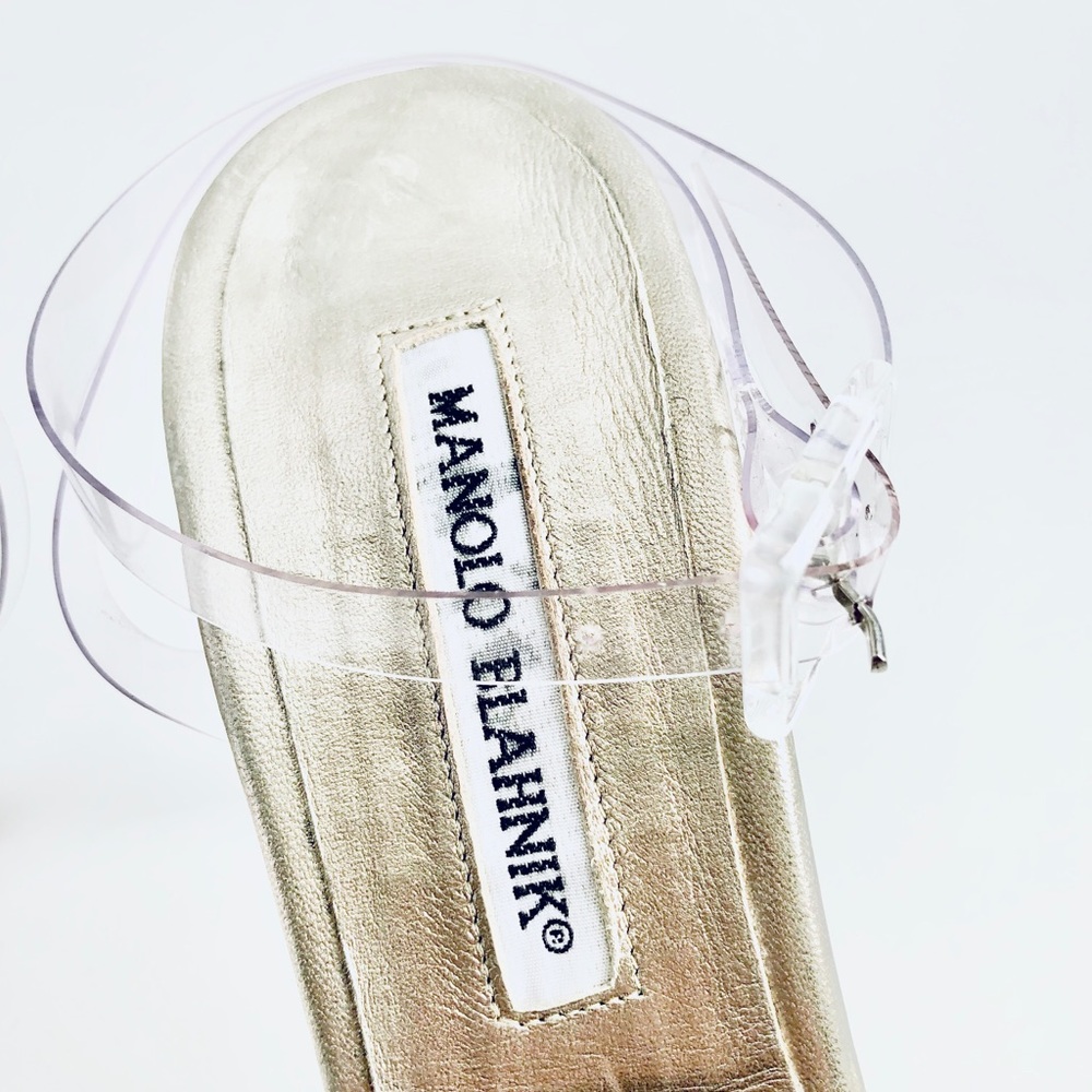 Manolo Blahnik Pewter Sandals with Clear Straps - Picture 5 of 16
